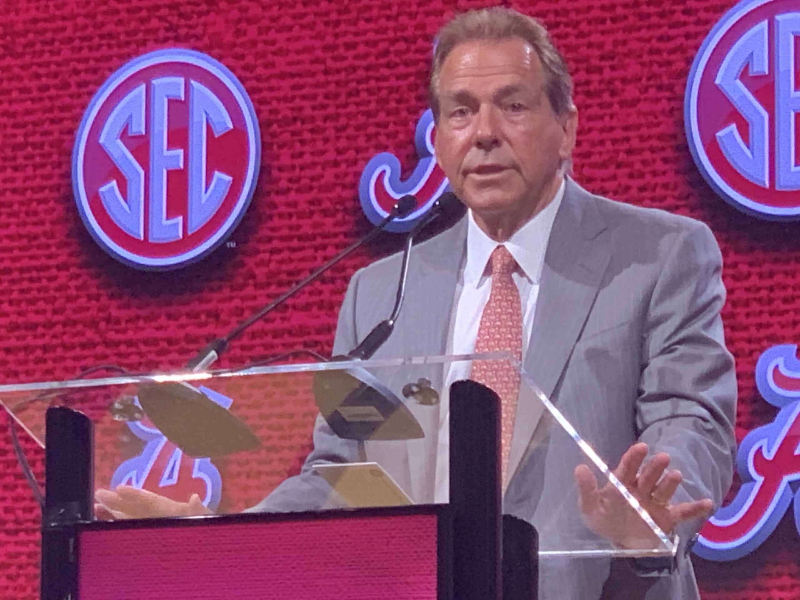 Alabama coach Nick Saban (above) and the No. 3-ranked Crimson Tide will take on No. 11 Texas at Bryant-Denny Stadium in Tuscaloosa, Alabama on Saturday on ABC, and once again, Tuscaloosa is the center of the football world. ESPN's College GameDay will be there Saturday morning to kick off the day of college football. (Photo by MITCH LUCAS)