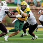 Baylor quarterback Blake Shapen (center) tries to get away from the Texas State pass rush. The Bears will host No. 12 Utah on Saturday morning at 11 a.m. on ESPN. (Photo courtesy of CTPOST.COM)