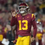 Southern Cal quarterback Caleb Williams (above), the defending Heisman Trophy-winner, takes his band of Trojans on the road Saturday night to face Arizona State, who could be playing with their fourth-string quarterback. (Photo courtesy of the SAN DIEGO TRIBUNE)