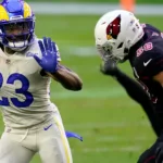 Running back Cam Akers (shown here against the Arizona Cardinals) has been traded from the Los Angeles Rams to the Minnesota Vikings. (Photo courtesy of USATODAY.COM)