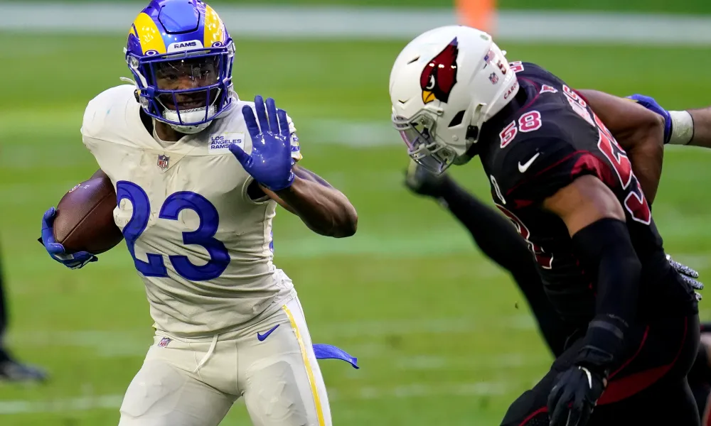 Running back Cam Akers (shown here against the Arizona Cardinals) has been traded from the Los Angeles Rams to the Minnesota Vikings. (Photo courtesy of USATODAY.COM)