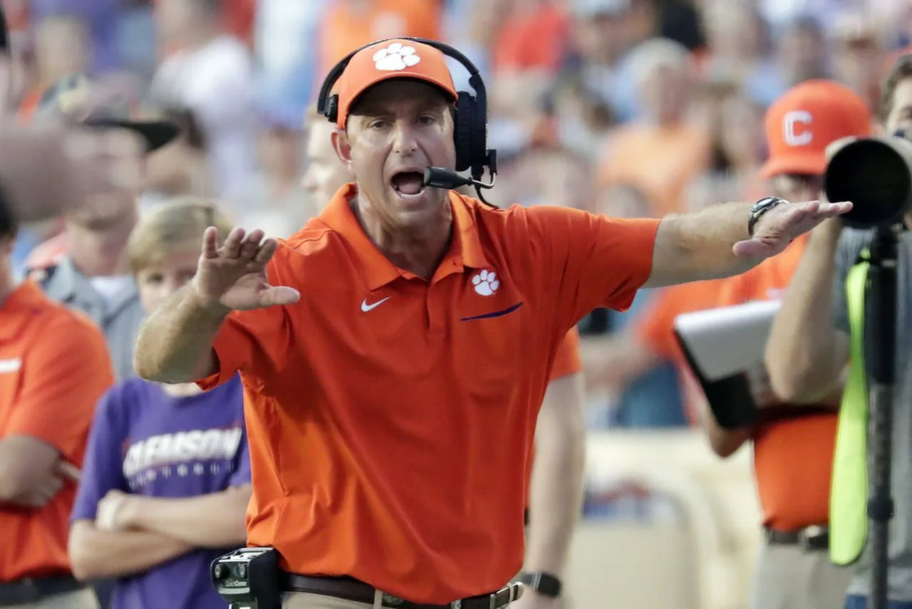 Could Clemson coach Dabo Swinney (above) soon be coaching the Tigers in the Big 10, or the Southeastern Conference? Reports say the university's leadership is considering a move from the ACC. (Photo courtesy of AL.COM)