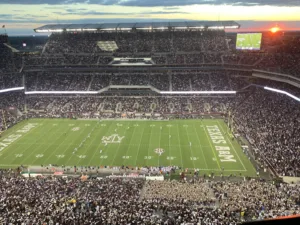 A view "from the press box" of the turf on Kyle Field at Texas A&M University in College Station in the 2022 season, just before a game between Texas A&M and Ole Miss. The Aggies were to face Louisiana Monroe today. Columnist Joe Hale, covering sports for over 40 years, is looking for all sorts of wild happenings Saturday in college football. (Photo by MITCH LUCAS)