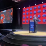 Georgia coach Kirby Smart addresses the media at SEC Media Days in Nashville on July 18. No. 1 Georgia hosts Ball State today. (Photo by MITCH LUCAS)