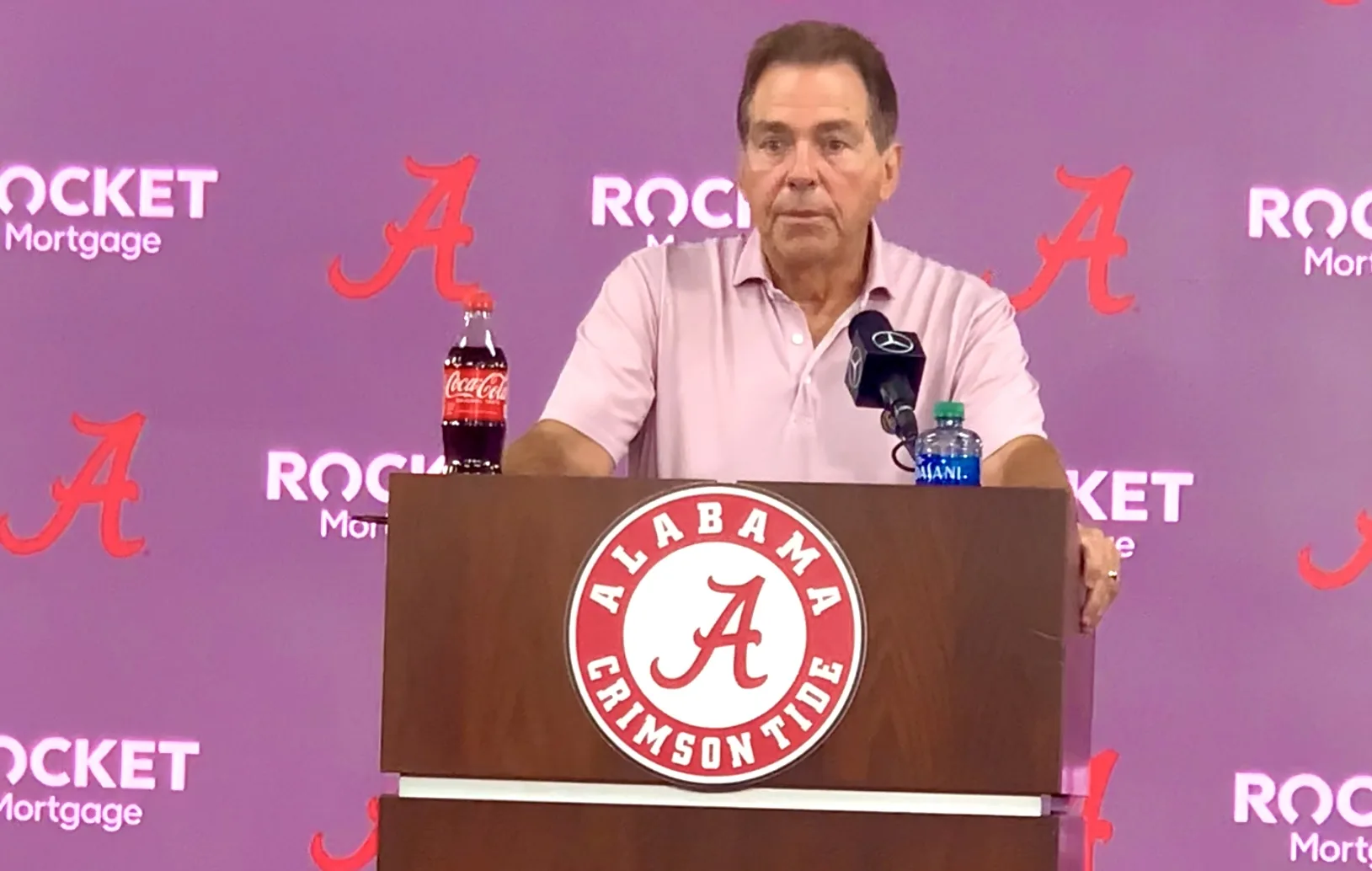 University of Alabama football coach Nick Saban is shown here in his meeting with the media on Monday, Sept. 18. Saban and the Crimson Tide seem to have a quarterback issue as they prepare for No. 15 Ole Miss on Saturday, in a game to be played at 2:30 p.m. at Alabama's Bryant-Denny Stadium, and televised live on CBS. (Photo by MITCH LUCAS)