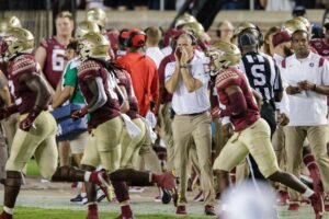 Florida State's last national championship came a decade ago. Coach Mike Norvell (above) leads the eighth-ranked Seminoles against No. 5 LSU tonight at 6:30 p.m. on ABC. (Photo courtesy of CHATSPORTS.COM)