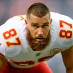 Kansas City Chiefs tight end Travis Kelce (above) was injured Tuesday in practice. Tests after practice indicate no ligament damage, the Associated Press is reporting. (Photo courtesy of THE-SUN.COM)