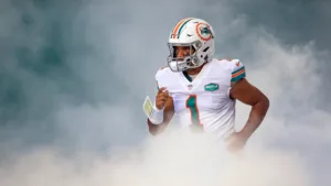 Miami Dolphins quarterback Tua Tagovailoa (above), who has already thrown for 715 yard this season in wins over the L.A. Chargers and New England Patriots, will try to keep rolling today at home against Denver. (Photo courtesy of PALMBEACHDAILYNEWS.COM)