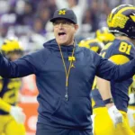 University of Michigan coach Jim Harbaugh reacts to an official's call during a game in the 2022 season. After a three-game suspension to begin the season, Harbaugh returns to the sidelines Saturday, as the Wolverines (3-0) host Rutgers (3-0, as well). (Photo courtesy of SPORTSNAUT.COM)