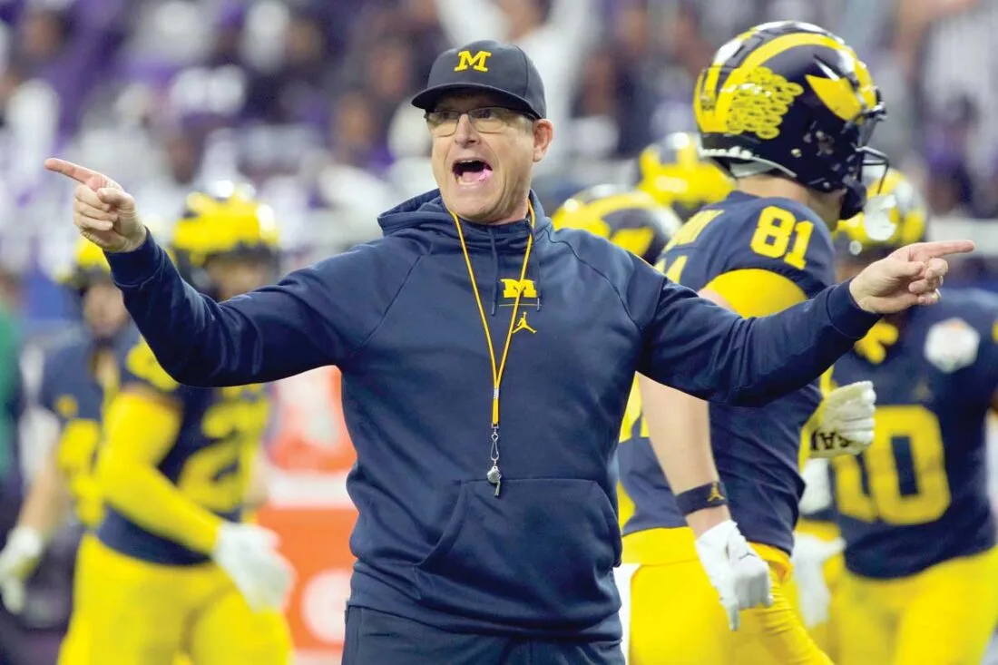 University of Michigan coach Jim Harbaugh reacts to an official's call during a game in the 2022 season. After a three-game suspension to begin the season, Harbaugh returns to the sidelines Saturday, as the Wolverines (3-0) host Rutgers (3-0, as well). (Photo courtesy of SPORTSNAUT.COM)