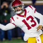 Southern Cal quarterback Caleb Williams (above), the reigning Heisman Trophy-winner, threw three interceptions and had a fumble in the Trojans' 48-20 loss at Notre Dame on Saturday night. (Photo courtesy of NEWSWEEK.COM)