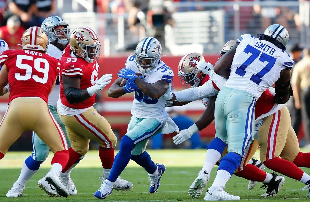 Running back Tony Pollard (center) and the Dallas Cowboys visit the Los Angeles Chargers on Monday Night Football." (Photo courtesy of THE DALLAS MORNING NEWS).