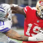 Dallas linebacker Micah Parsons (left) and San Francisco 49ers receiver Deebo Samuel are having a playful war of words on podcasts since the 49ers' 42-10 win over the Cowboys on Sunday night. (Photo courtesy of CBSSPORTS.COM)
