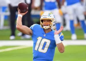 Los Angeles Chargers quarterback Justin Herbert (above) will face the Chicago Bears Sunday night on NBC. (Photo courtesy of USATODAY.COM)