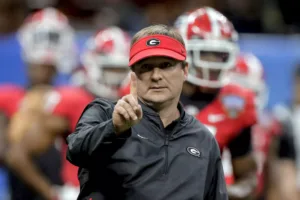 Georgia coach Kirby Smart and his team ARE the number one team in both the AP and AFCA Coaches polls again this week, as expected. The first set of College Football Playoff rankings are released Tuesday night at 6 p.m. Central on ABC. (Photo courtesy of CHATSPORTS.COM)