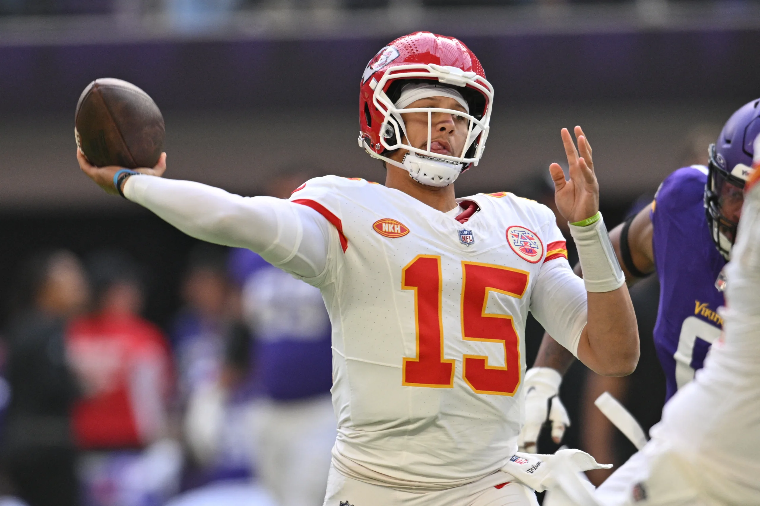 The Kansas City Chiefs, led by quarterback Patrick Mahomes (above), host the Denver Broncos Thursday night on Amazon Prime. The Chiefs have won 15 straight games in the series; Mahomes has never lost to Denver (11-0). (Photo courtesy of USATODAY.COM)