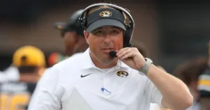 Missouri coach Eli Drinkwitz (above) was feeling the heat before the season. Now, he and his Tigers only have one loss, and are in Athens, Georgia today, hoping to upset the second-ranked Georgia Bulldogs and take the lead in the SEC East. (Photo courtesy of 247SPORTS.COM)