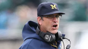 The Big Ten Conference on Friday suspended coach Jim Harbaugh for three games, the final three games of the regular season, because of a sign-stealing scandal involving low-level assistant Connor Stalions, no longer with the program. (Photo courtesy of THE SPORTING NEWS)