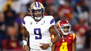 Washington quarterback Michael Penix (above) and the Huskies are fifth and undefeated; could they end up on the outside looking in when the College Football Playoff is set? (Photo courtesy of SPORTS.MYNORTHWEST.COM)