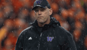 Washington coach Kalen DeBoer (above) now leads the number four team in the nation, after the latest College Football Playoff rankings were released Tuesday night. (Photo courtesy of 247SPORTS.COM)