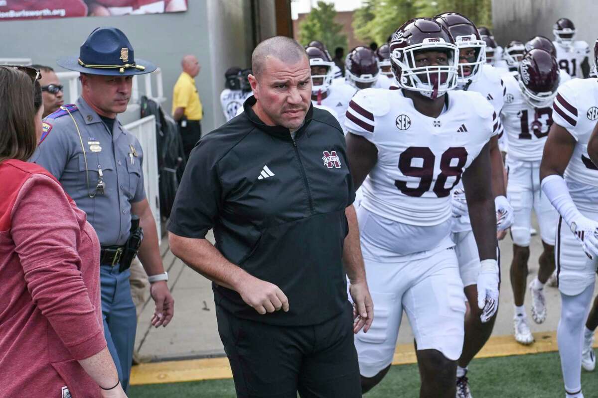 Zach Arnett has been dismissed as head coach at Mississippi State University after just 10 games. Arnett was the defensive coordinator under late head coach Mike Leach, but the team has struggled under his head coaching tenure. (Photo courtesy of TIMESUNION.COM)