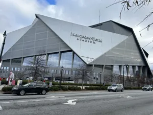 Mercedes-Benz Stadium, the site of today's Chick-Fil-A Peach Bowl between Ole Miss and Penn State. (Photo by DENNIS JACOBS - THEFOOTBALLBEAT.COM)