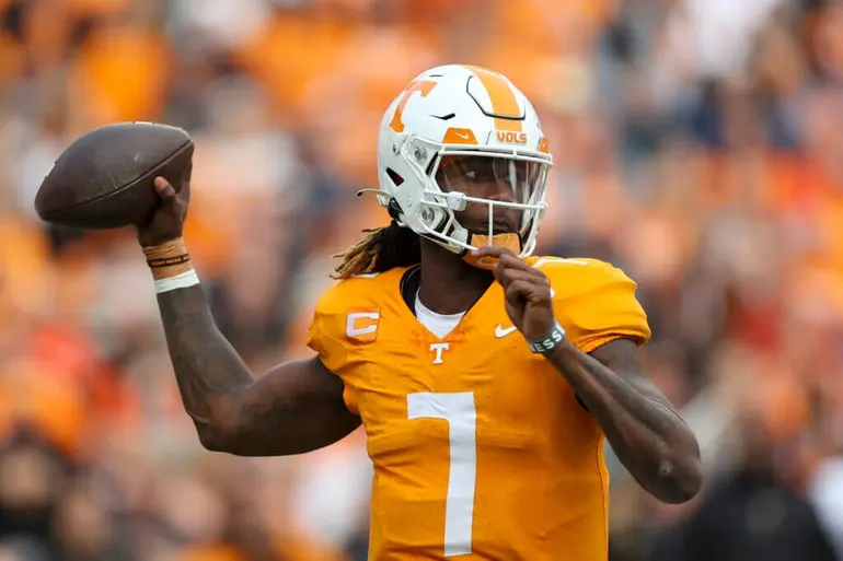 Joe Milton (above) won't play for Tennessee in the upcoming Citrus Bowl against Iowa, the Football Beat has learned; instead, he'll prepare for the NFL Draft, a growing trend. (Photo courtesy of THEATHLETIC.COM)