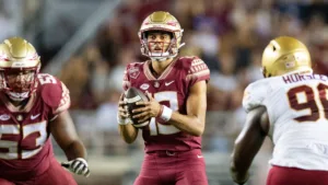 Florida State is doing its best to escape the Atlantic Coast Conference after being left out of the College Football Playoff, even though FSU leadership is bizarrely saying that's not why. Above: FSU quarterback Jordan Travis. (Photo courtesy of BVMSPORTS.COM)