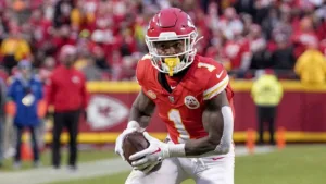 Kansas City running back Jerrick McKinnon (1) was activated Saturday by the team, although he's a game time decision for Super Bowl LVIII on Sunday, on CBS. (Photo courtesy of BVMSPORTS.COM)