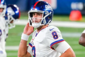 New York Giants quarterback Daniel Jones, who signed a $160 million extension before the 2023 season, could have major competition soon, if coach Brian Daboll decides to draft a quarterback with the No. 6 pick in April. Giants owner John Mara on Monday said team personnel may very well do that, and that while that doesn't mean Jones is out, competition at the spot wouldn't be a bad thing. (Photo courtesy of NYPOST.COM)