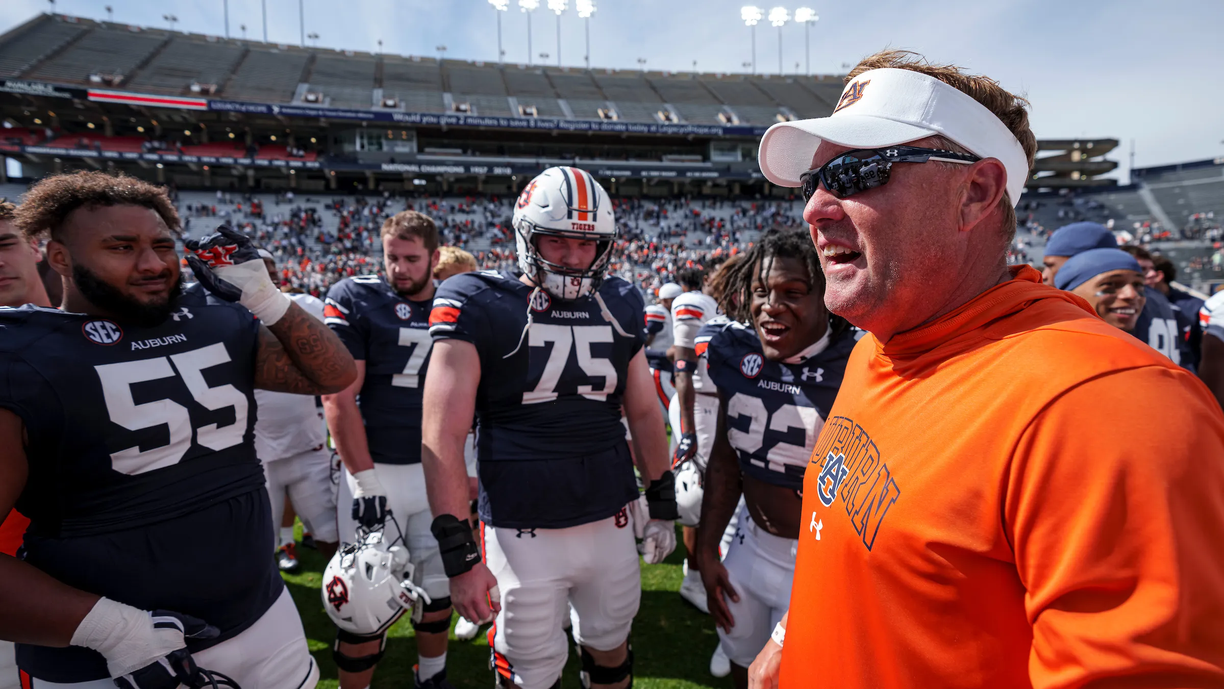 Auburn head coach Hugh Freeze (right) had one of the nation's worst passing attacks in college football last season. The Tigers have a new offensive coordinator, an influx of talent at wide receiver, and are hoping that will help quarterback Payton Thorne take a big leap in 2024. (Photo courtesy of THE MONTGOMERY ADVERTISER)