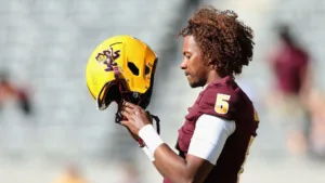 Jaden Rashada, who initially signed with Florida, then transferred to Arizona State where he played in three games, is now believed to be transferring again, this time to Georgia, multiple outlets are reporting. Rashada (above) would have four years of eligibility remaining. (Photo courtesy of ARIZONASPORTS.COM)