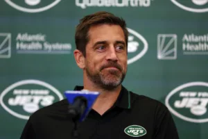 New York Jets quarterback Aaron Rodgers confessed this week in the "I Can Fly" podcast that he thought the Achilles tendon tear he suffered in week one of the 2023 season was the end of his playing career. (Photo courtesy of THESPUN.COM)