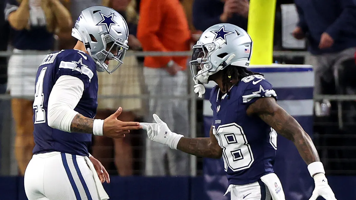 Dallas quarterback Dak Prescott (left) and receiver CeeDee Lamb celebrate a big play. They'd like to celebrate a Super Bowl, something not done in Dallas since January, 1996. But both are entering the final years of their contracts with the Cowboys. (Photo courtesy of FOXNEWS.COM)