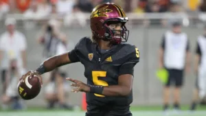 Former Arizona State quarterback Jaden Rashada (above), who recently announced his transfer to the University of Georgia, is suing Florida coach Billy Napier and the University of Florida over an NIL deal gone bad. (Photo courtesy of GETTY IMAGES)