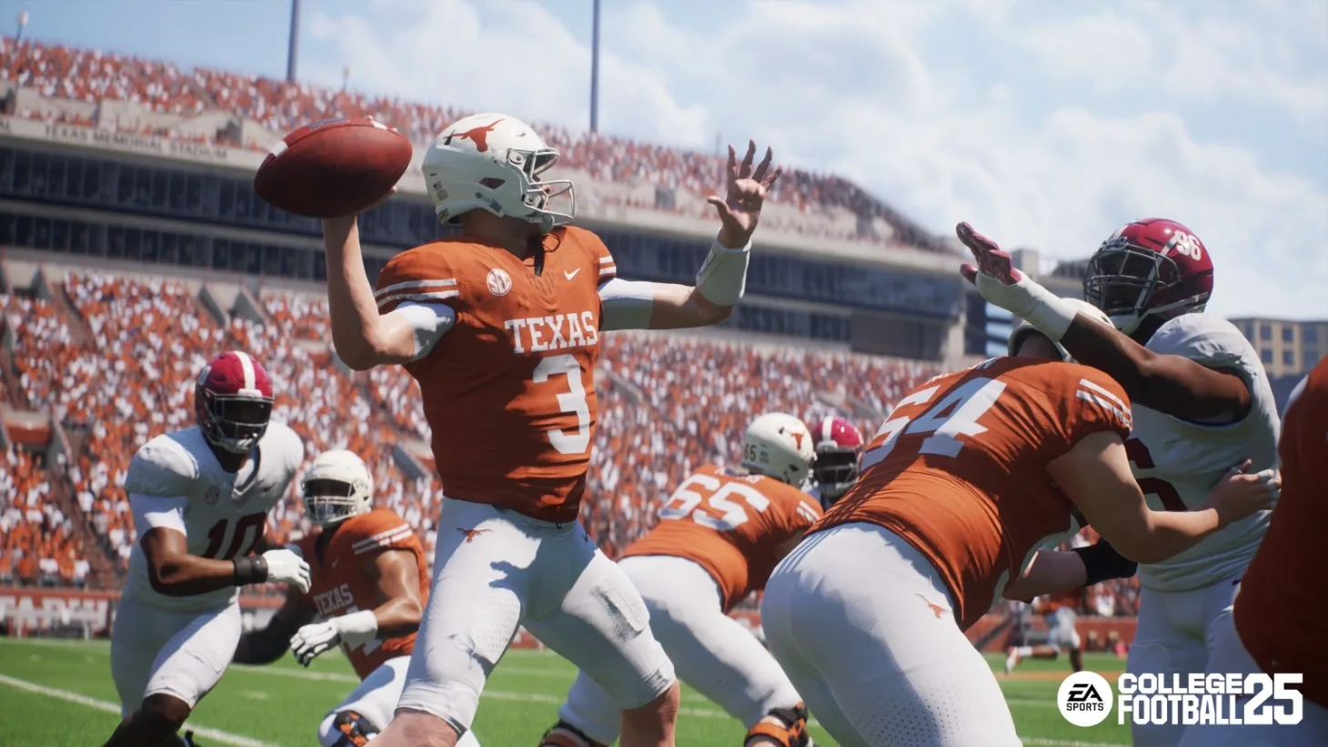 Texas and Alabama meet in Austin here in this footage from the new EA Sports College Football 25, released this coming Tuesday on several platforms. (Photo courtesy of GAMEINFORMER.COM)