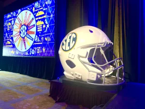 The Southeastern Conference has invaded the Dallas Metroplex area. SEC coaches address the media this morning, beginning with Commissioner Greg Sankey shortly. (Photo by MITCH LUCAS - THE FOOTBALL BEAT)