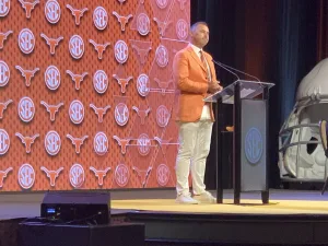 University of Texas coach Steve Sarkisian spoke to the media Wednesday afternoon at The Omni in Dallas, as a part of SEC Media Days. The Longhorns and Oklahoma both enter the SEC this season. (Photo by MITCH LUCAS - THE FOOTBALL BEAT)