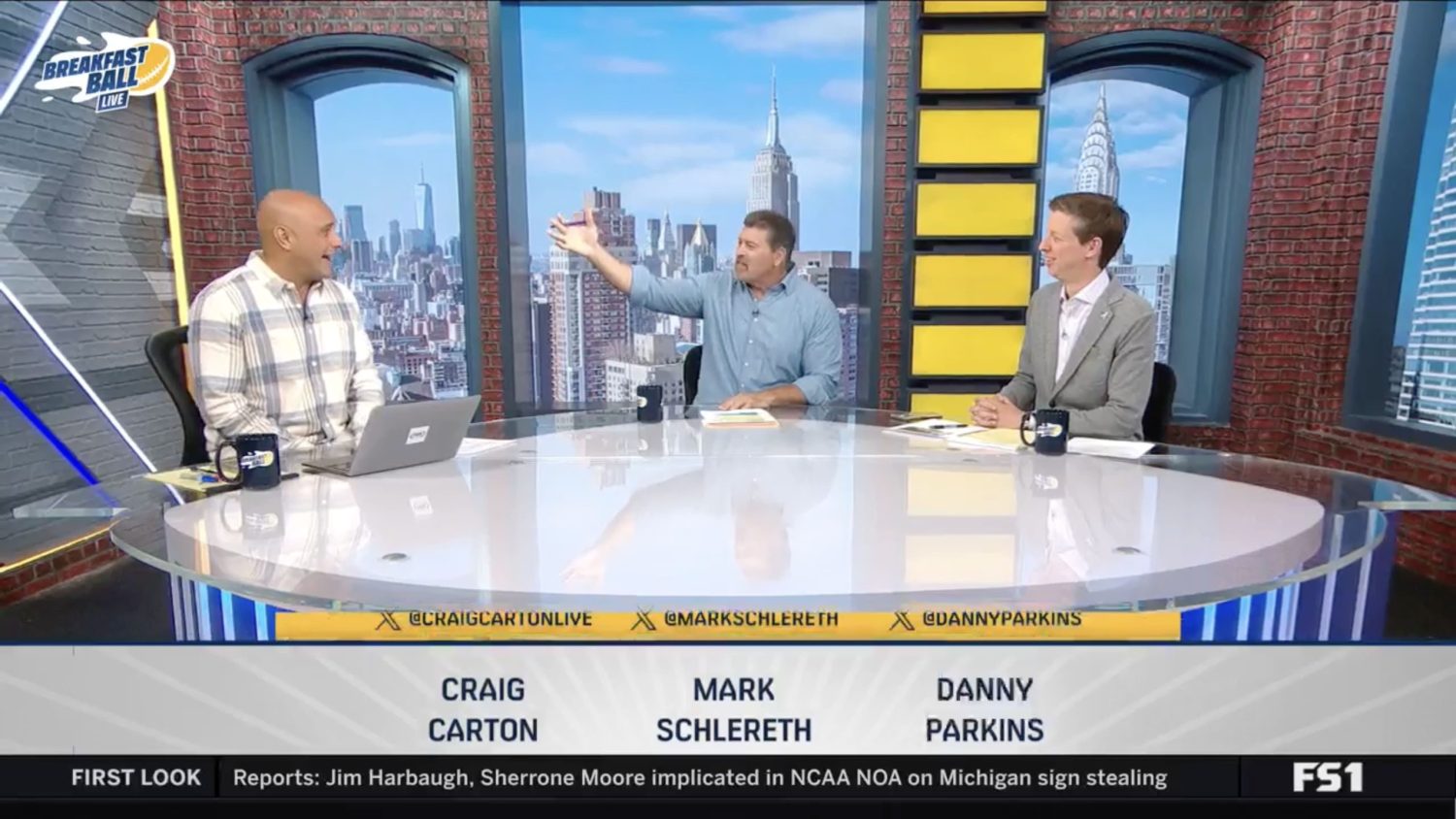 From left: Craig Carton, Mark Schlereth and Danny Parkins on the set of FS1's new show "Breakfast Ball." (Photo courtesy of FOX SPORTS)