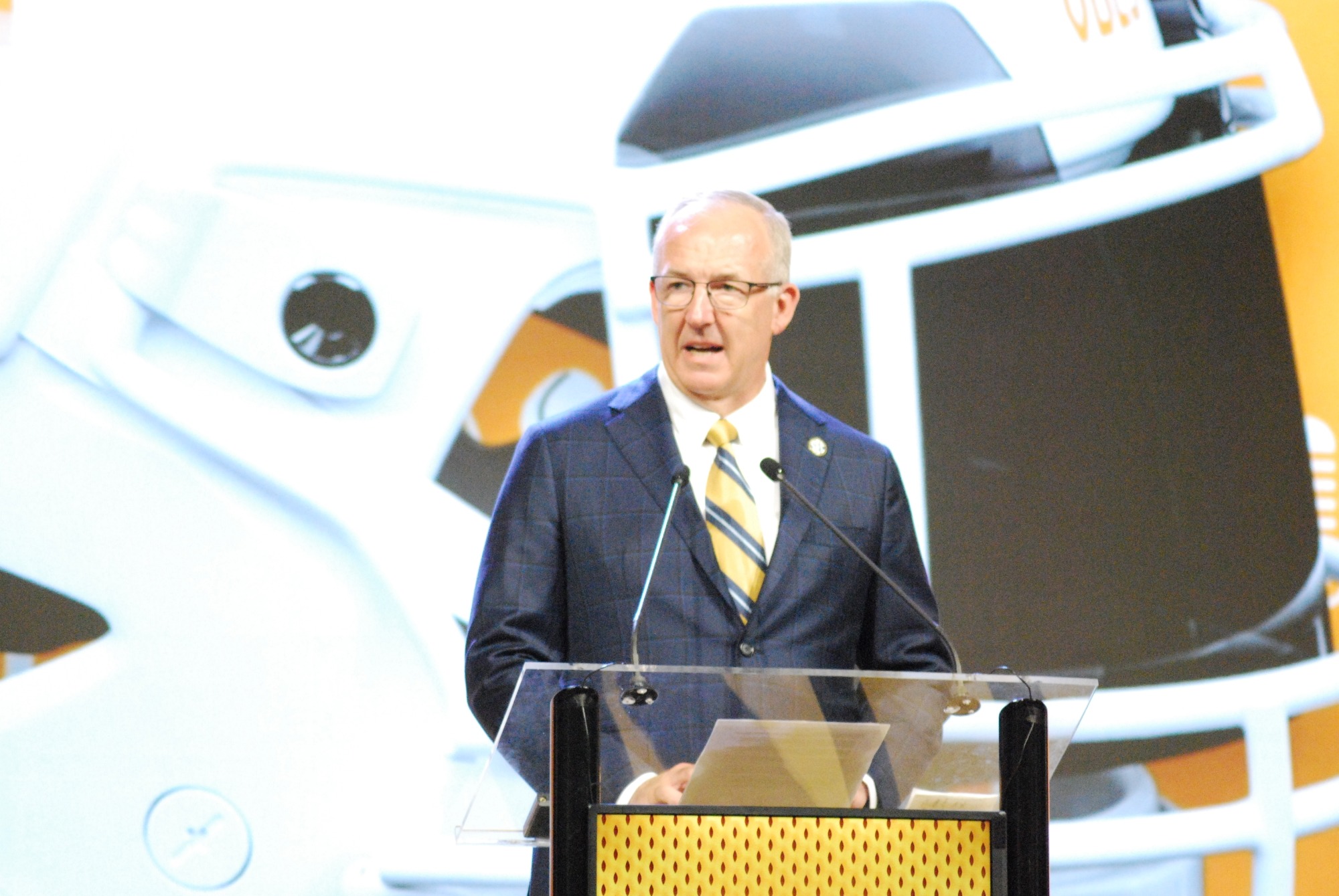 Southeastern Conference Commissioner Greg Sankey (above) promised at SEC Media Days in July in Dallas that the league would announce its tiebreakers, in the event of a tie at the top without divisions this season. The league made good on that promise Wednesday afternoon. (Photo by VIRGINIA HAGLER-LUCAS - THE FOOTBALL BEAT)