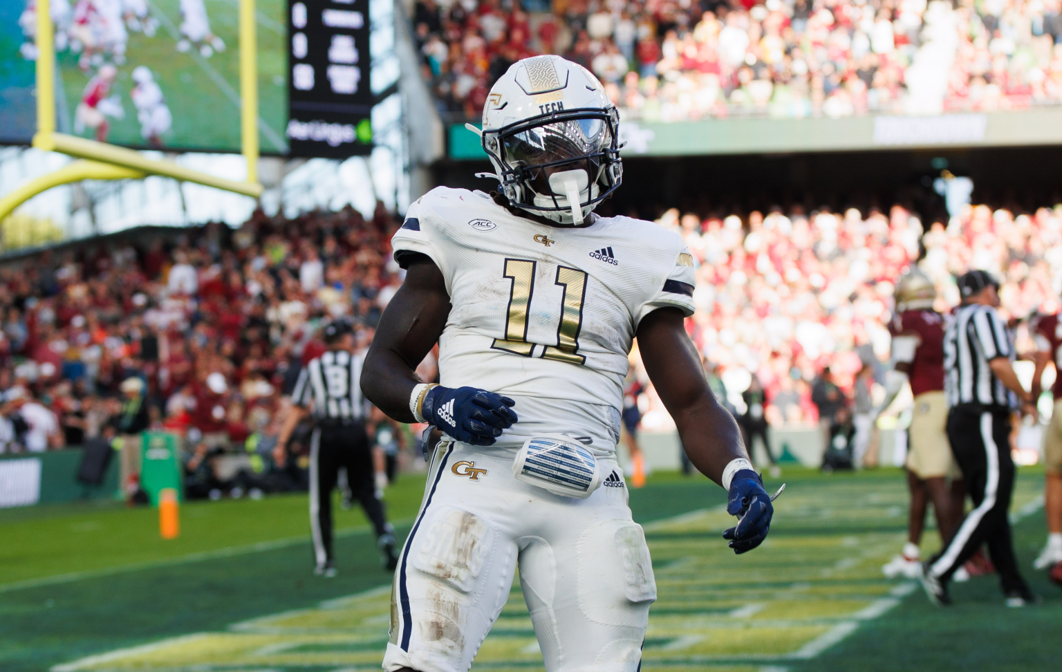 Georgia Tech running back Jamal Haynes ran for 75 yards and two touchdowns in a 24-21 win over ACC rival Florida State on Saturday in the Aer Lingus Kickoff Classic at Aviva Stadium in Dublin, Ireland on Saturday. (Photo courtesy of USA TODAY SPORTS / TOM MAHER)